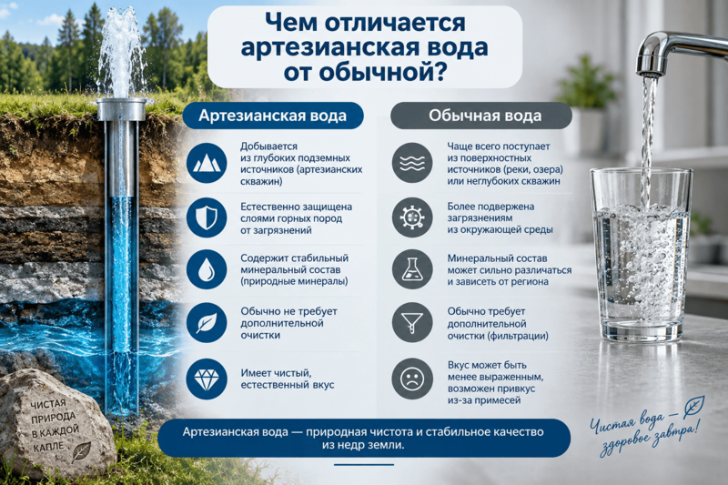 Чем отличается артезианская вода от обычной